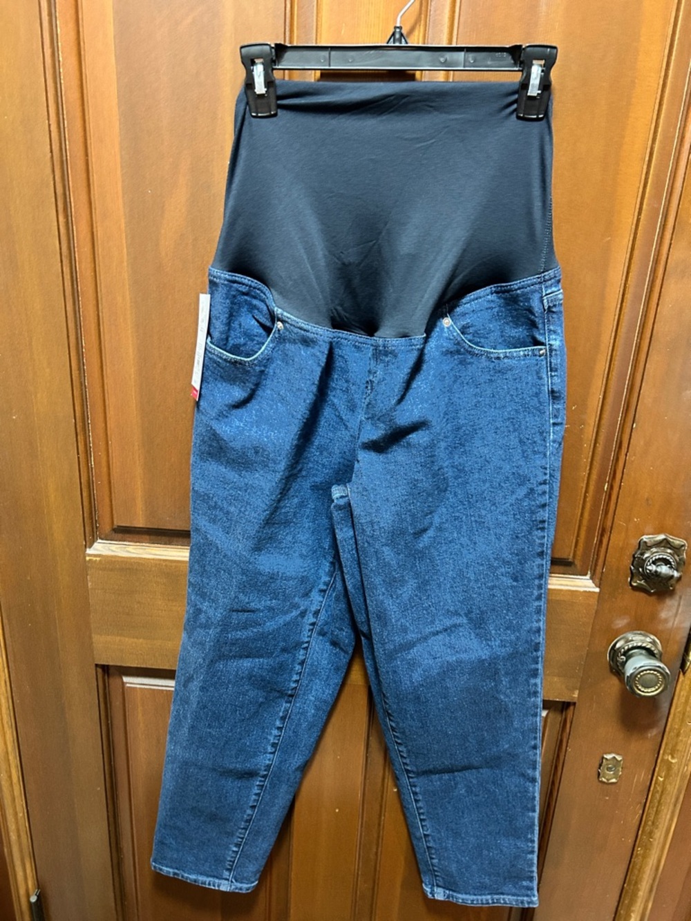 Isabel Maternity Dark Blue Denim High-Rise Jeans with Black Panel